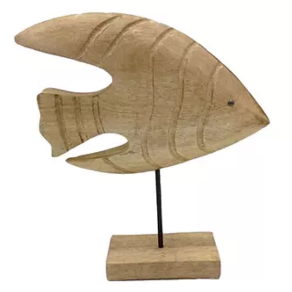NEW Large 11.5” Brown Wooden Fish Outdoor Patio Home Tabletop Decor
